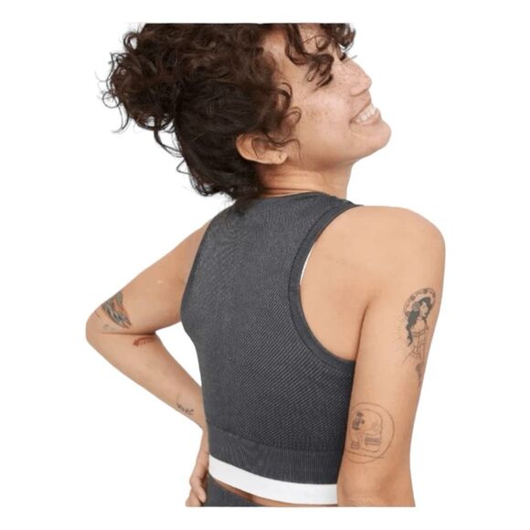 Aerie Offline Seamless Macrame Longline Sports Bra Grey Shadow Knit Front Zip XS - Picture 3 of 5